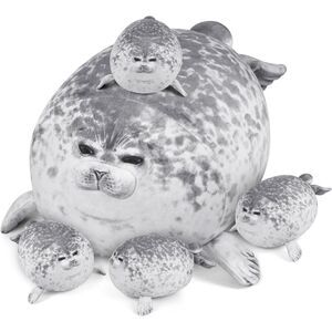 KMUYSL Plush Mommy Stuffed Animal With 4 Babies in Her Tummy Seal Toys